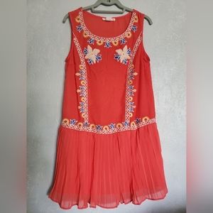 NWOT Pinklicious women's dark peach embroidered sleeveless midi dress Size M